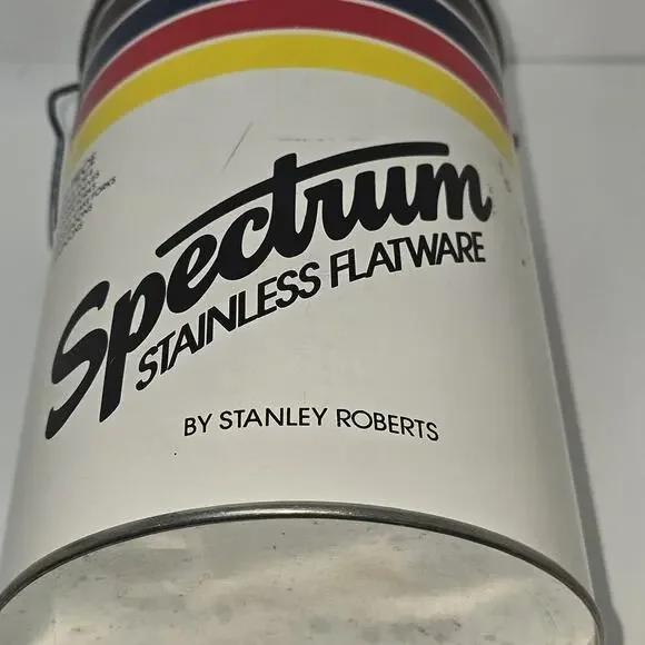 Vintage Stanley Roberts Spectrum Flatware Canister – Mid Century Modern Striped - Picture 4 of 14